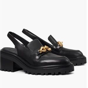 Tory Burch Jessa Lug Slingback Loafer in Perfect Black 6.5 RARE $398